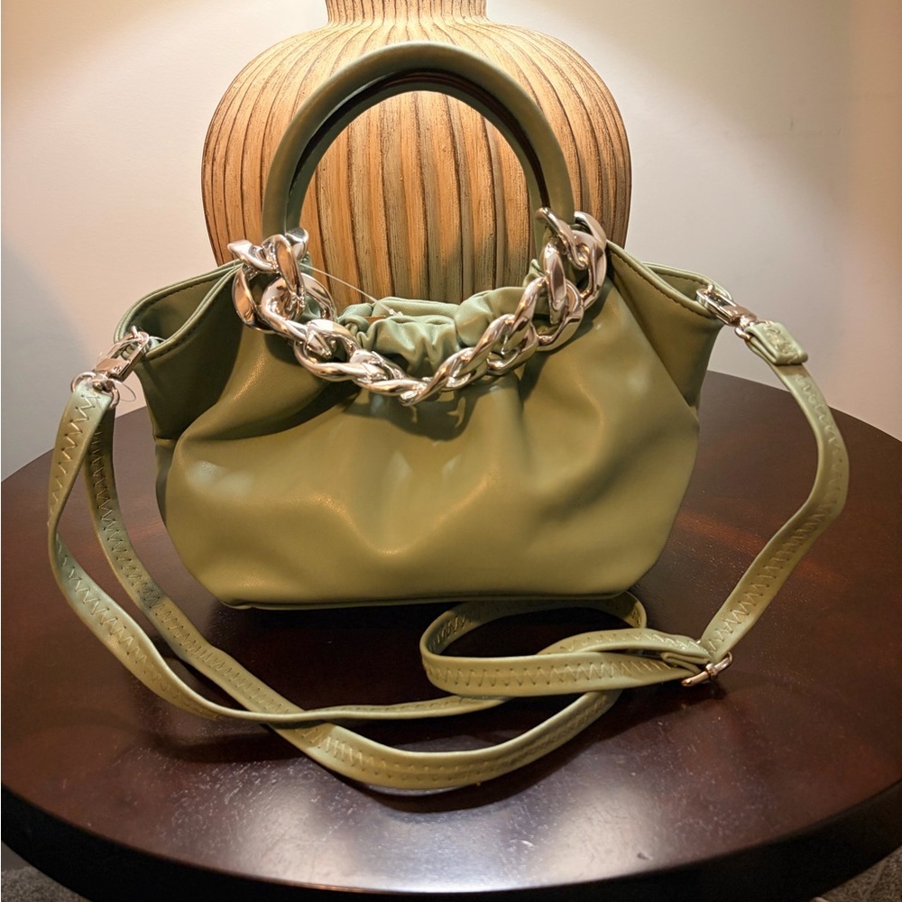 Mix No. 6 Sage Green Shoulder Bag with Silver Chain